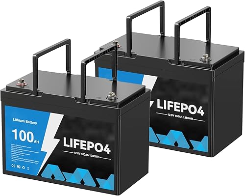 Batería de litio LiFePO4 de 12 V y 100 Ah paquete de 2 suministros de repuesto de más de 5000 ciclos profundos BMS integrado de respaldo AGM de 1280