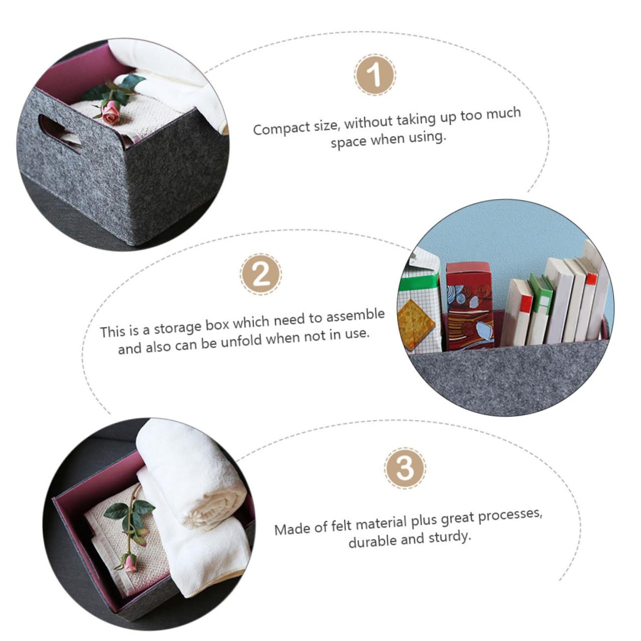 OUNONA Cesta De Almacenamiento De Fieltro Organizador Plegable Para Artículos Del Hogar Cesta Para Almacenaje Dormitorio o Sala De Estar