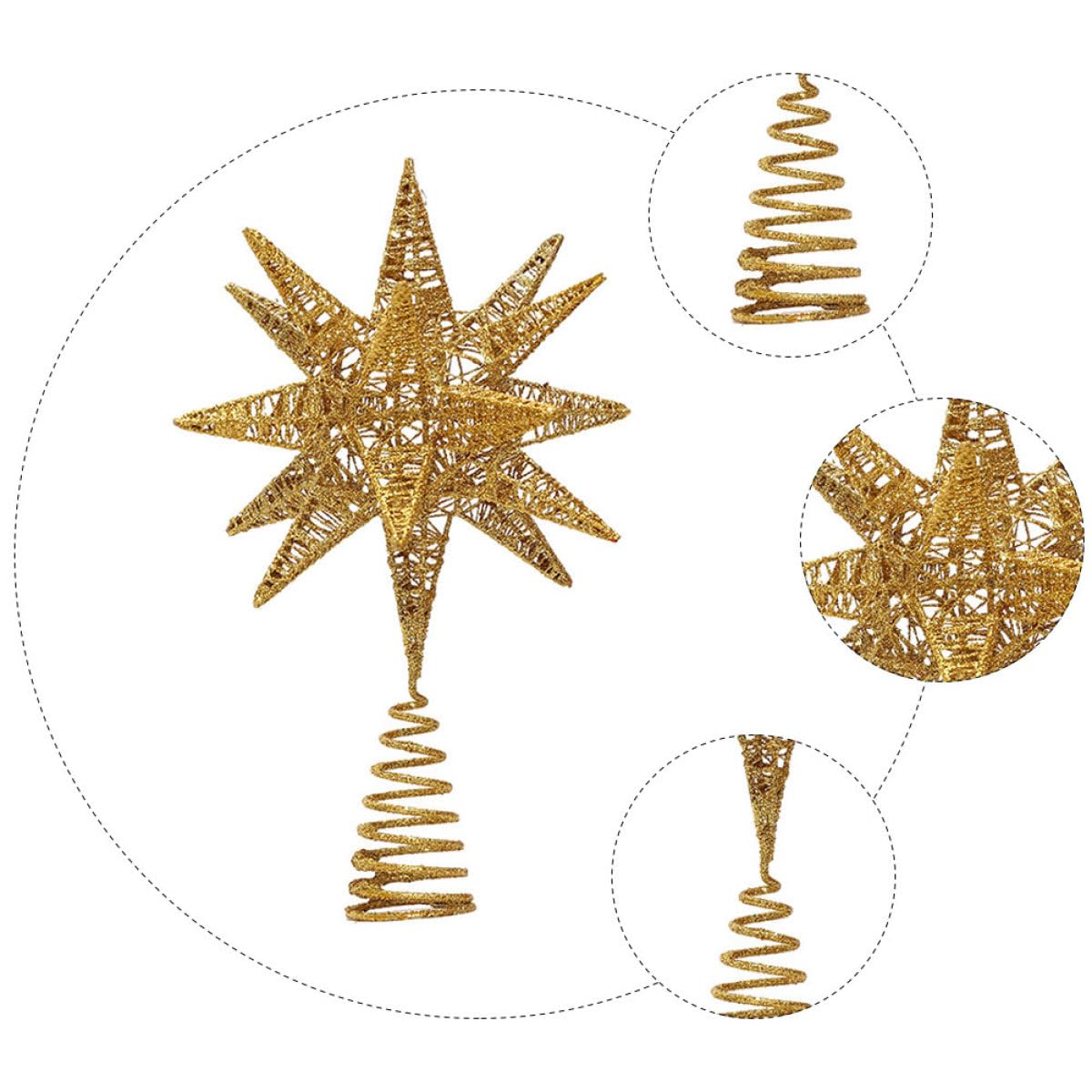 Mipcase Weihnachtsbaumspitze Stern Tannenbaumspitze Deko Goldfarben Langlebig Festliche Baumspitzen Dekoration für Weihnachtsfeier Fenster und Party