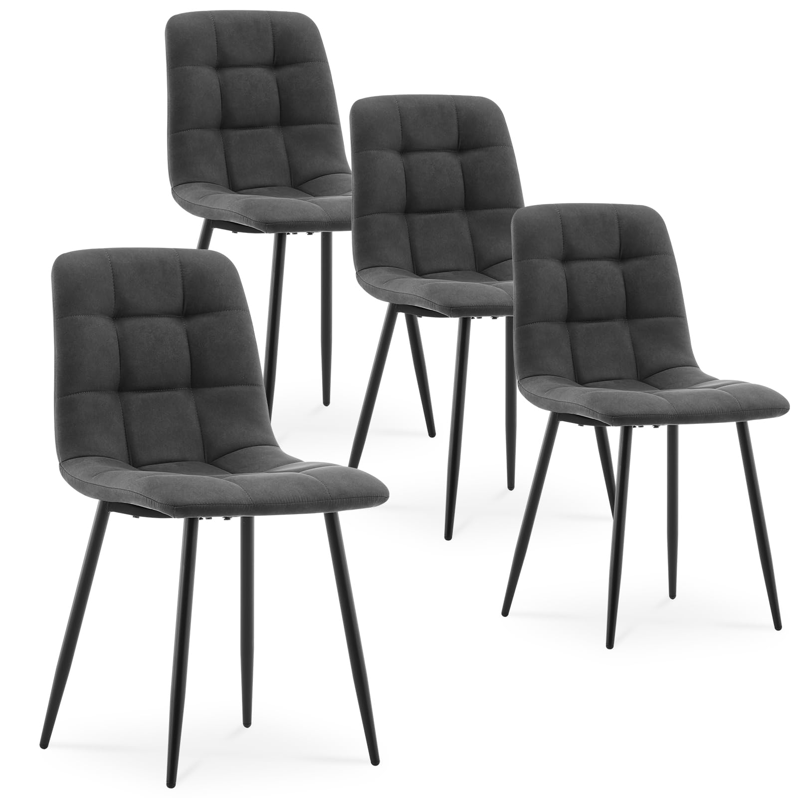 LEMROE Retro Faux Leather Dining Chairs Set of 4 with Metal Legs and Padded Seat Breakfast Kitchen Counter Chairs for Dining Room Living Room (4pcs, grey1)