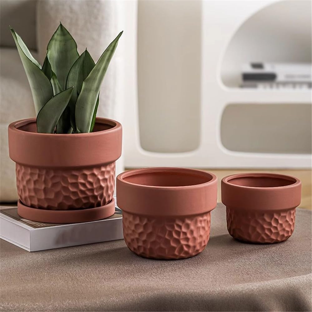 macetas para plantas Doniczka ceramiczna z okrągłym wzorem wypukłości, podstawkami i otworami drenażowymi(Średni)