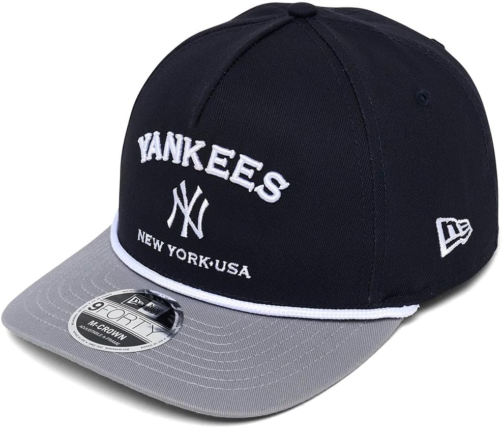 New Era NY New York Yankees 9FORTY M-Crown Arch Snapback Cap, Adjustable Hat Navy Blue Grey