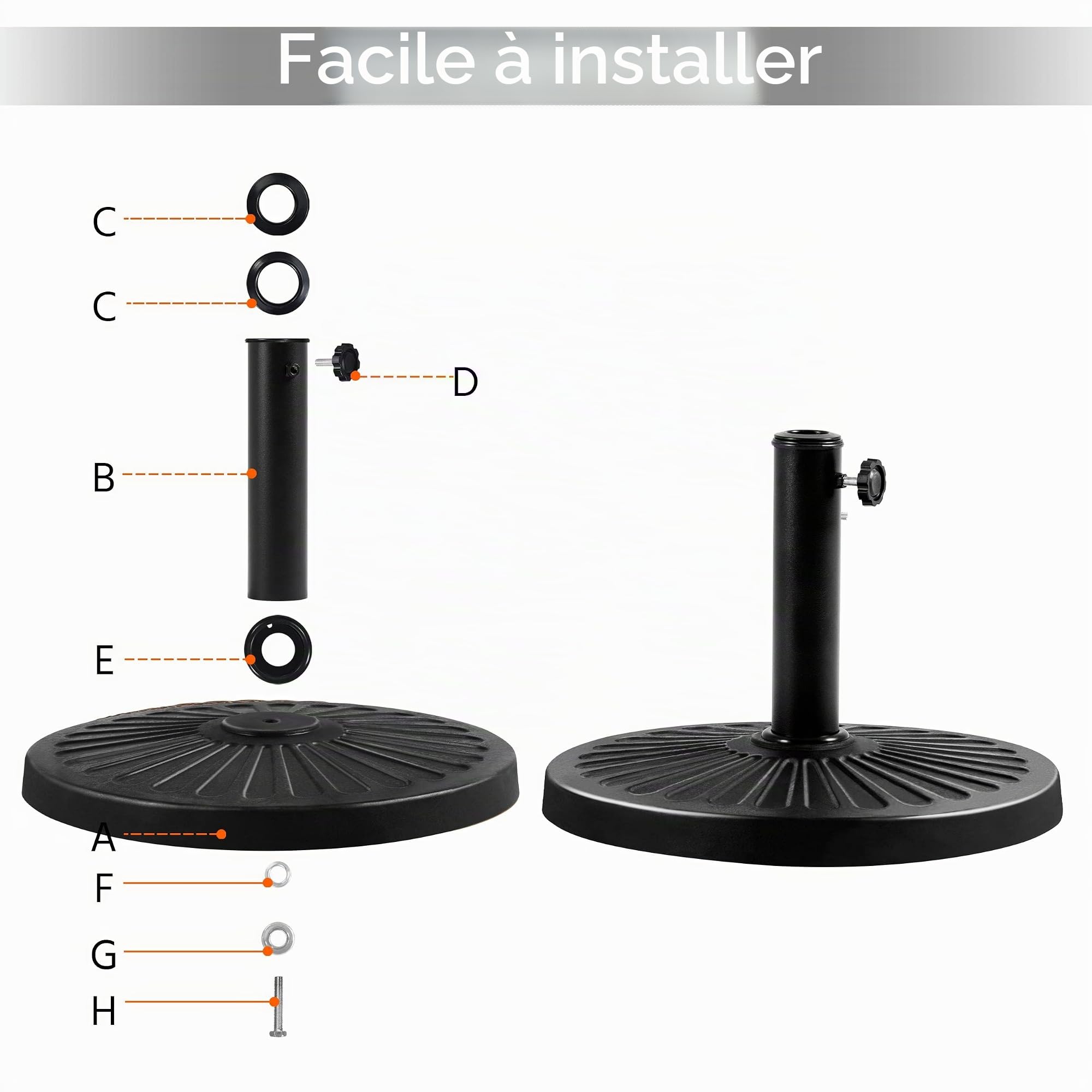 Abician Pied de Parasol Rond 10 kg Socle de Parasol en Résine Style Vintage Accessoire d'extérieur pour Jardin Restaurant Terrasse Piscine Noir/Vignes