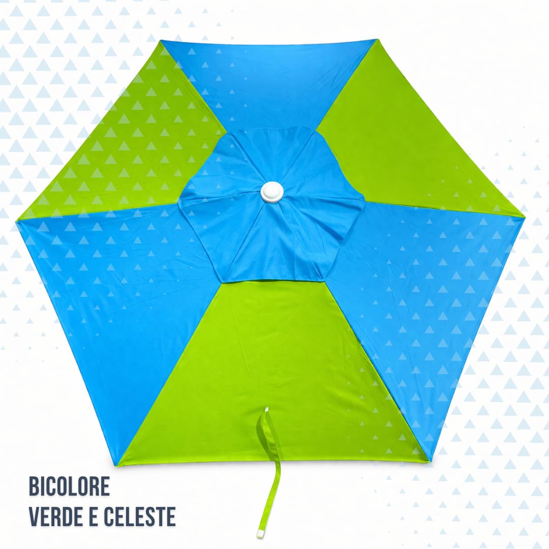Batik Ombrellone Mare Tornado 220 cm – Ombrellone da Spiaggia Antivento con Trivella – Palo in Alluminio – Anti UV – 6 Stecche Rinforzate