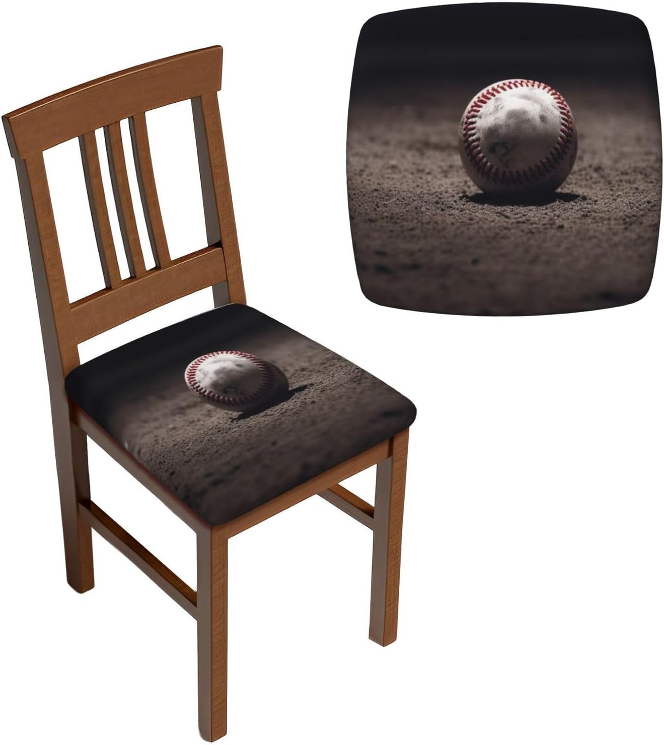 4PCS Stretch Seat Covers Set, Baseball Chair Covers for Dining Room, Square Chair Seat Slipcovers with Ties, Removable Washable Dining Chair Protector Seat Cover for Kitchen Office