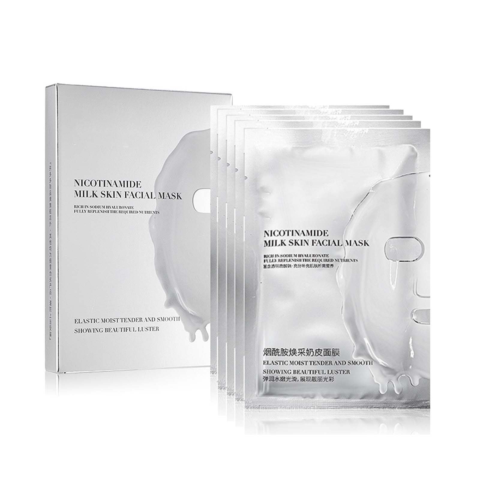 Trendyfave Nicotinamide Milk Skin Face Mask, 5Pcs Brightening Sheet Mask, Face Masks Beauty, Moisturising Face Mask,Reduces Fine Lines & Wrinkles, Moisturising Face Mask Set, Deep Moisturizing