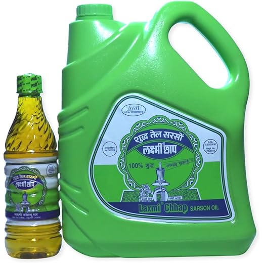 Laxmi Chhap Pure Sarson Oil, 5L Can with 500 ML Bottle