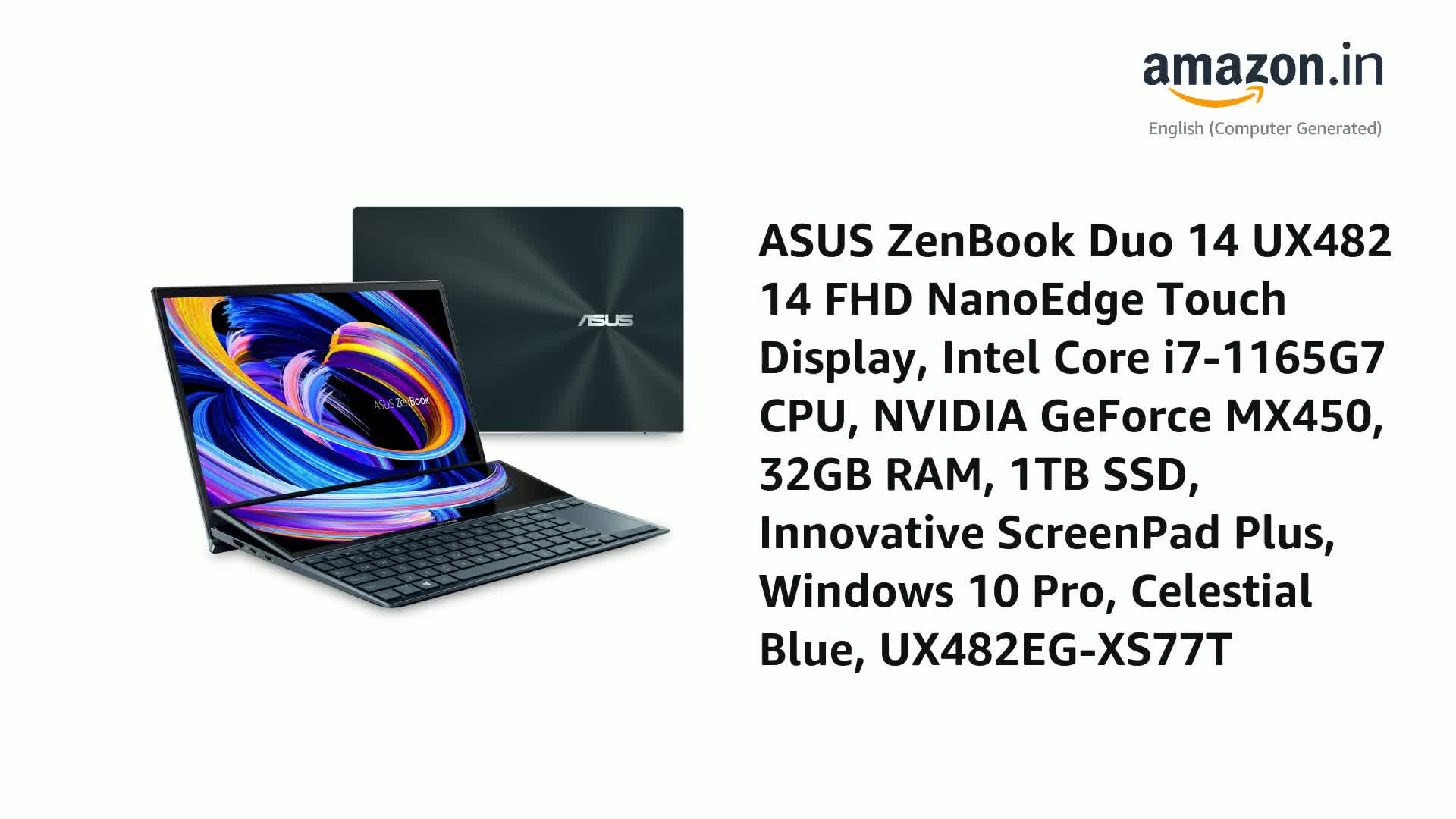 ASUS ZenBook Duo 14 UX482 14” FHD NanoEdge Touch Display, Intel 