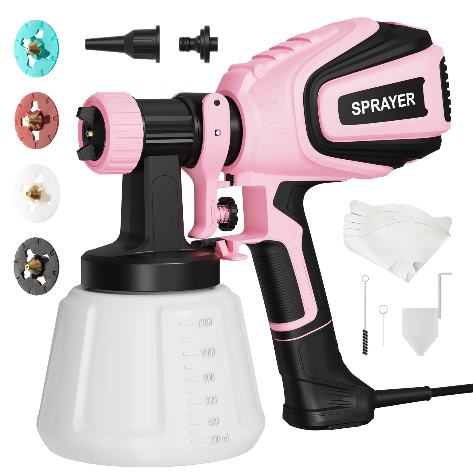 VONFORN Paint Sprayer for House Painting,700W HVLP Spray Gun Easy to Clean | with 4 Nozzles & 3 Patterns, for Furniture, Cabinets, Fence, Walls, Door, Garden Chairs etc. Light Pink