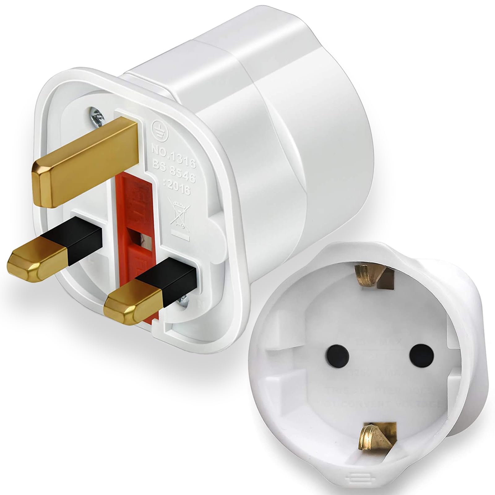 1 Pack European to UK Plug Adaptor, EU to UK Plug Adapter with 13A Fuse, European to uk plug Adapter 2 Pin Plug Adaptor to 3 Pin for Travel, Electronics & Devices (Not for Shavers or Toothbrushes) 1P