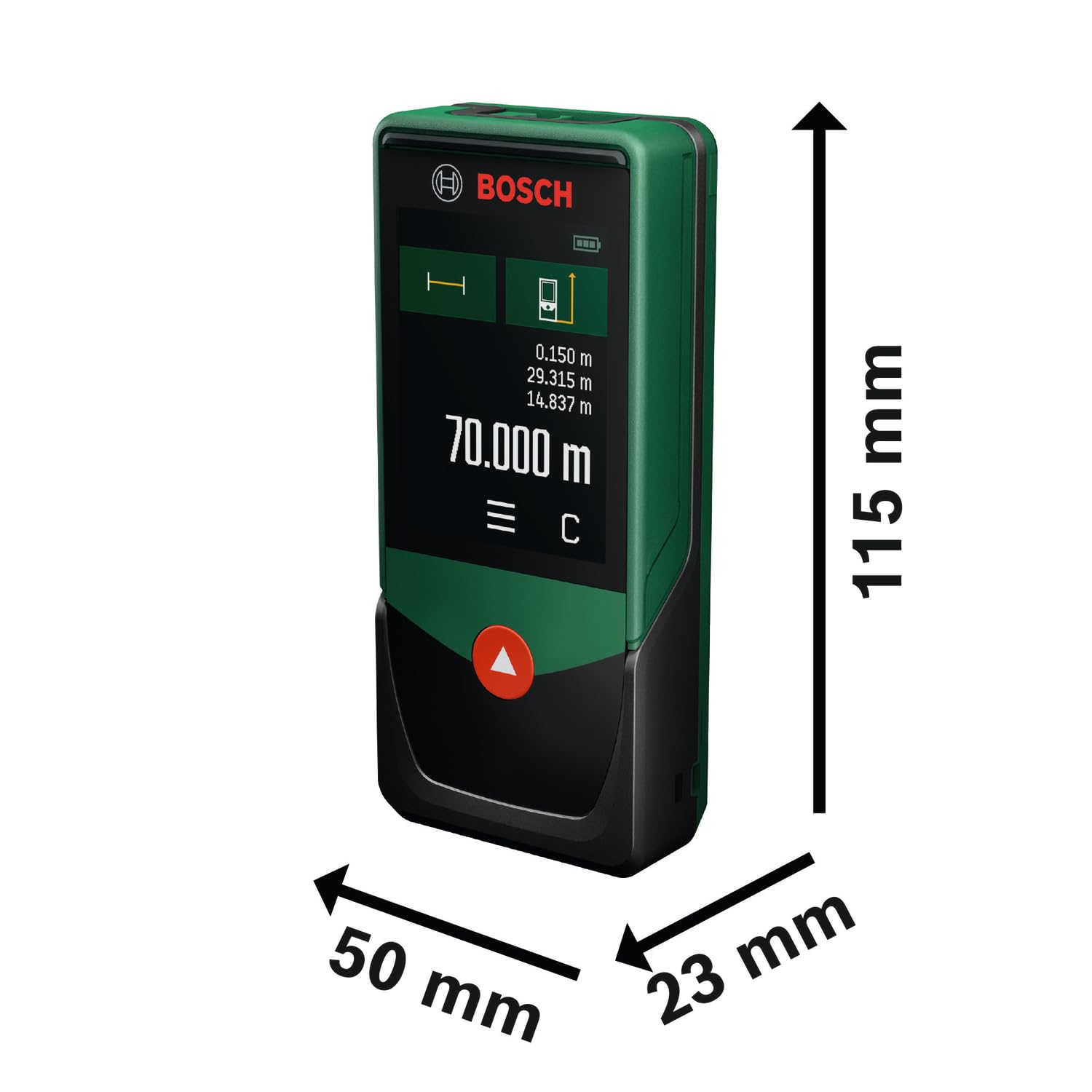Bosch Medidor láser PLM70-27 (rango de medición hasta 70 m, nivel de burbuja digital, pantalla táctil de 2,4", función de medición indirecta, cálculos de área y volumen)