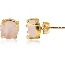 Raw Crystal Stud Earrings for Women, Natural Gemstone Jewelry, 14K Gold Plated Hypoallergenic Posts, Handmade Dainty Minimalist Earrings for Everyday Wear