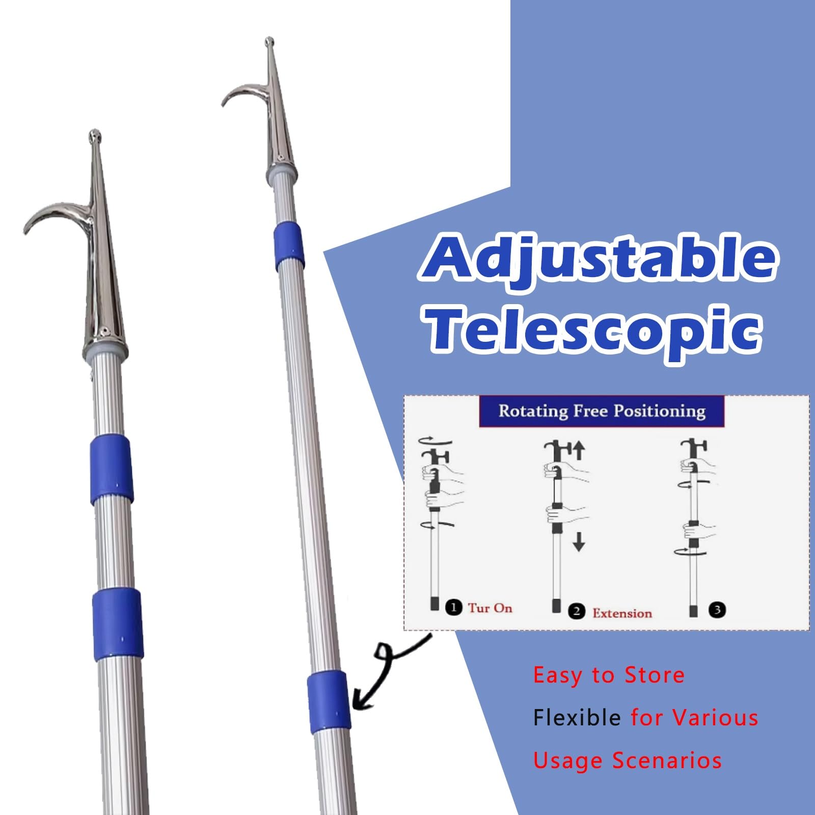 Ganci telescopici per imbarcazioni, Mezzo Marinaio telescopico con Asta di prolunga e Supporto for ormeggio 2-6 m(20pc,500cm/196.9in)