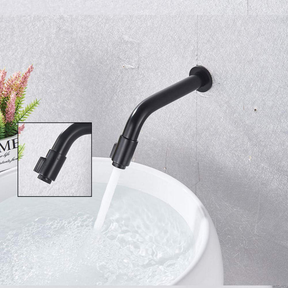 Huin Rubinetti neri opachi Rubinetto singolo freddo Rubinetto monoforo rotondo solo rubinetti per lavabo anneriti a freddo Ruotare l'interruttore