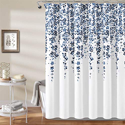 Rideau de douche en tissu bleu marine occultant et lavable - 6