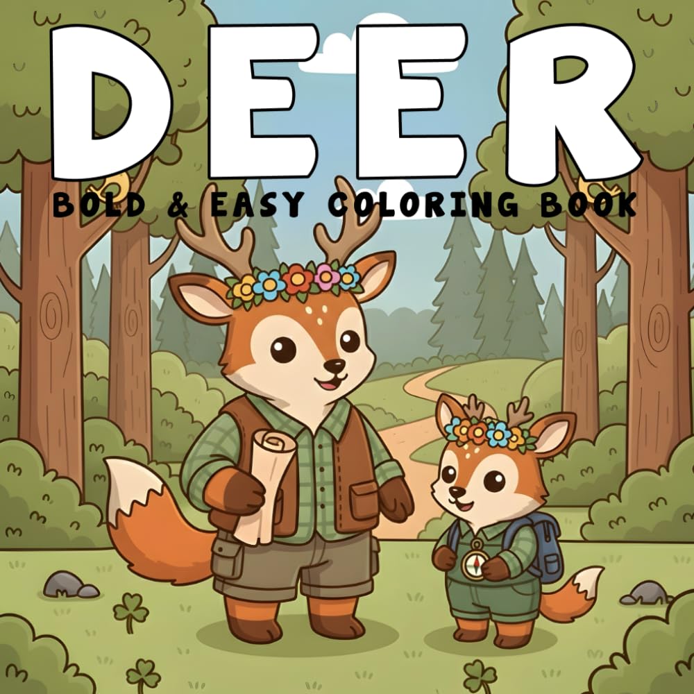 Deer Coloring Book: Cute Deer Coloring Pages for Stress Relief – Bold and Easy Designs for Teens and Adults