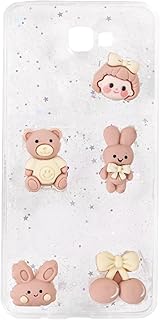 جراب خلفي لجهاز سامسونج J7 برايم للبنات، بظهر صلب شفاف مع حواف من السيليكون الناعم ومزين بألعاب صغيرة - وردي