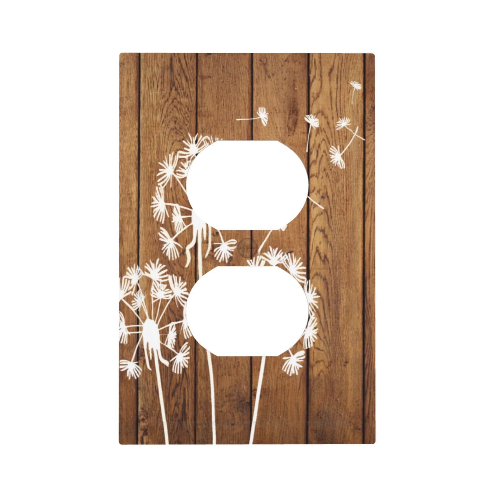 Rustic Dandelion Brown Wood Outlet Covers Light Switch Cover Decorative Farmhouse Plant Country Wall Plate Electrical Switchplate Faceplate for Bathroom Kitchen Bedroom