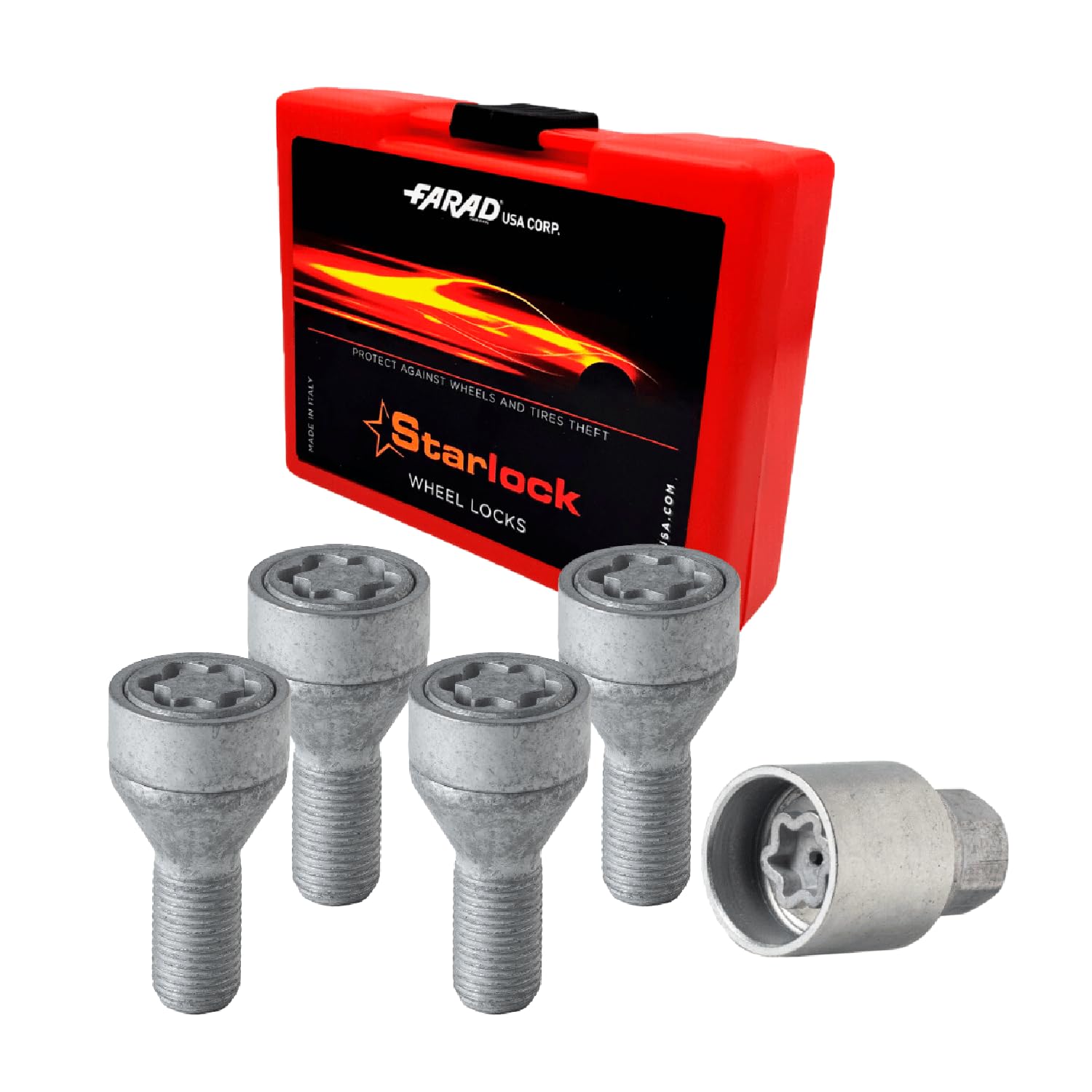 OMAC Wheel Lock Kit for Fiat 500 M12X1,25 Bolt Galvanized Silver 4Locks & 1Key