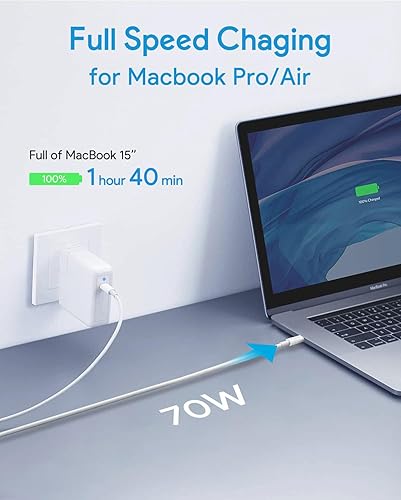 Miniatura 10 de Cargador Mac Book Pro, adaptador de corriente USB C de 61 W/67 W para MacBook Pro/Air de 13/14 pulgadas, para MacBook de 12 pulgadas, cable de carga