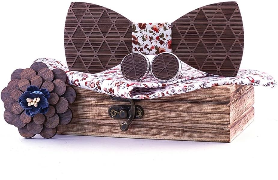 Wood Bowties For Man Cotton Hankies Bow Ties Sets Business Cravat Tie For Wedding Wooden
