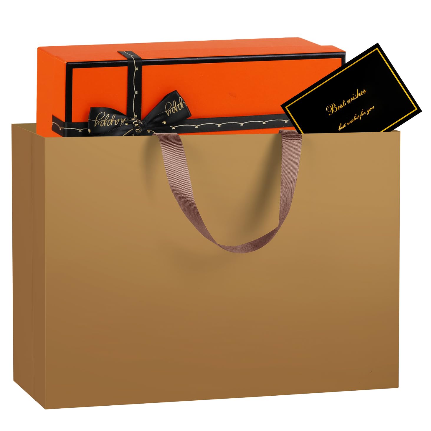 NAHRMY 1 piece Extra Large Gift Bag with Greeting Cards Gold 43 x 32 x 13 cm, Large Paper Party Gift Bags for Presents Wedding Birthday Christmas Celebration