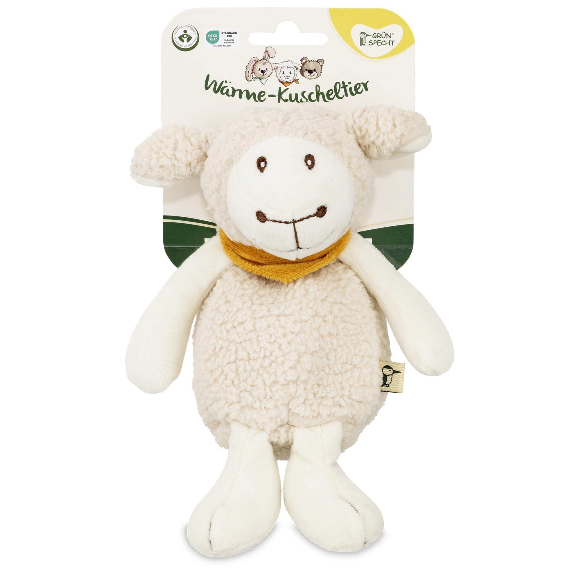 GRÜNSPECHT Wärme-Kuscheltier Schaf Baby, Rapssamen-Wärmekissen mit waschbarem Bezug für Babys & Kleinkinder, wärmendes Kuscheltier bei Bauchschmerzen & Erkältung (336-V4)