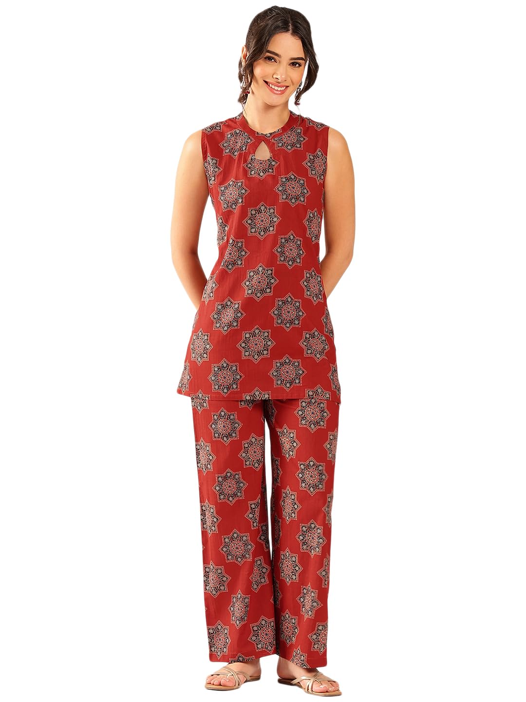 vbuyz Women's Cotton Floral Print Straight Regular Fit Co-Ord Set (VF-KU-3367-36_Small_Maroon)-picture-26