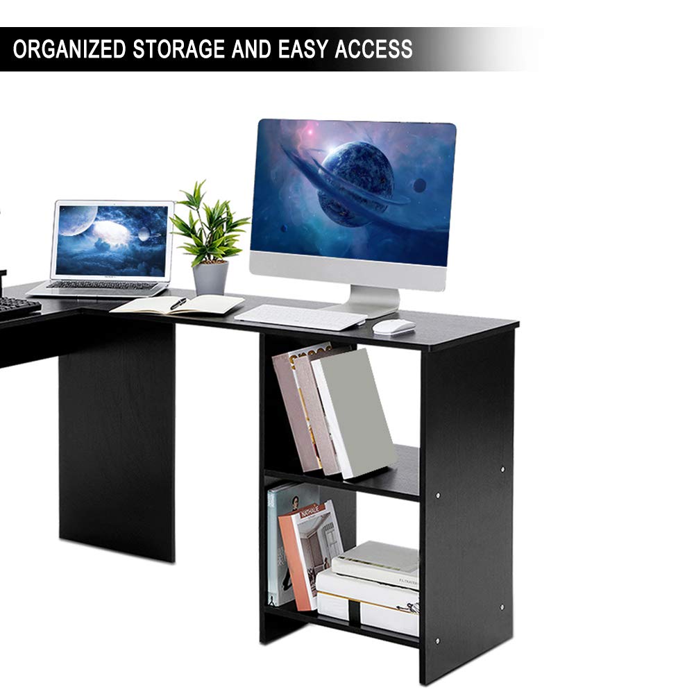 LLIVEKIT Computer Desk, Corner Desk 80CM Height LShaped PC Laptop Gaming Desk with Storage