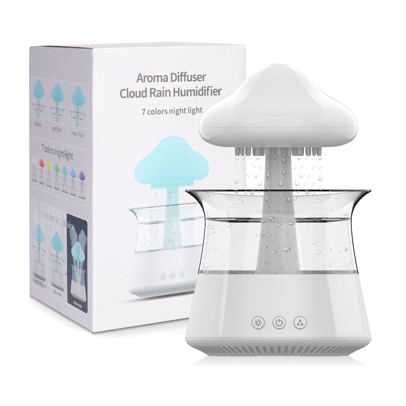 Cloud Rain Humidifier for Bedroom with Soothing Rain Sounds - Bedroom Sleep Aid, Waterfall Night Light, Mushroom Design Air Moisturizer for Bedroom and Living Room (White)-image-39