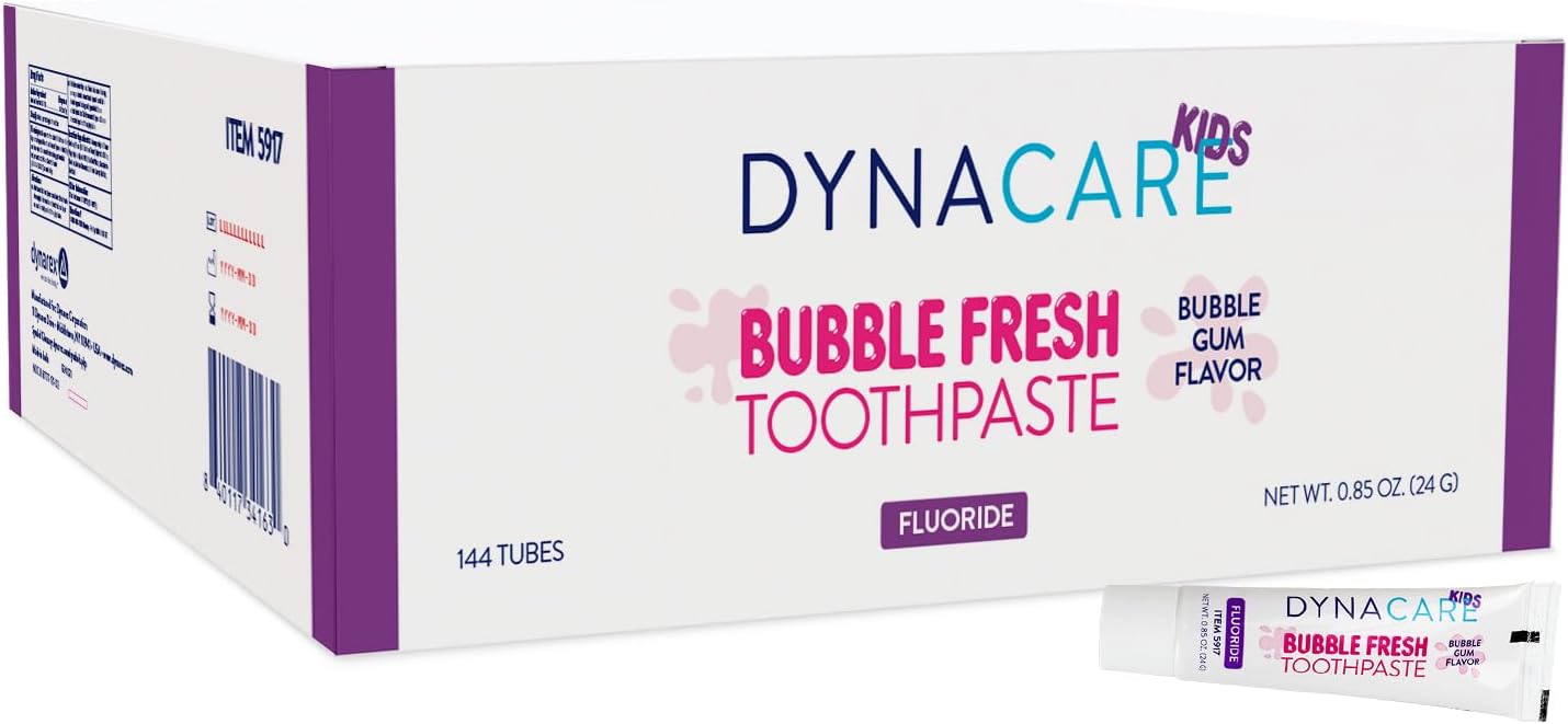 DynaCare Bubble Fresh Fluoride Kids Toothpaste, Bubblegum Flavor, Cavity Protection, Daily Oral Hygiene - 0.85 oz., 1 Box of 144