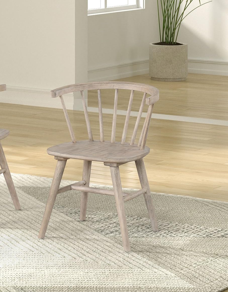 Mid-Century Modern Style 2pc Dining Chair Shaker Legs Molded Seat Spindle Back Natural Oak Finish Dining Room