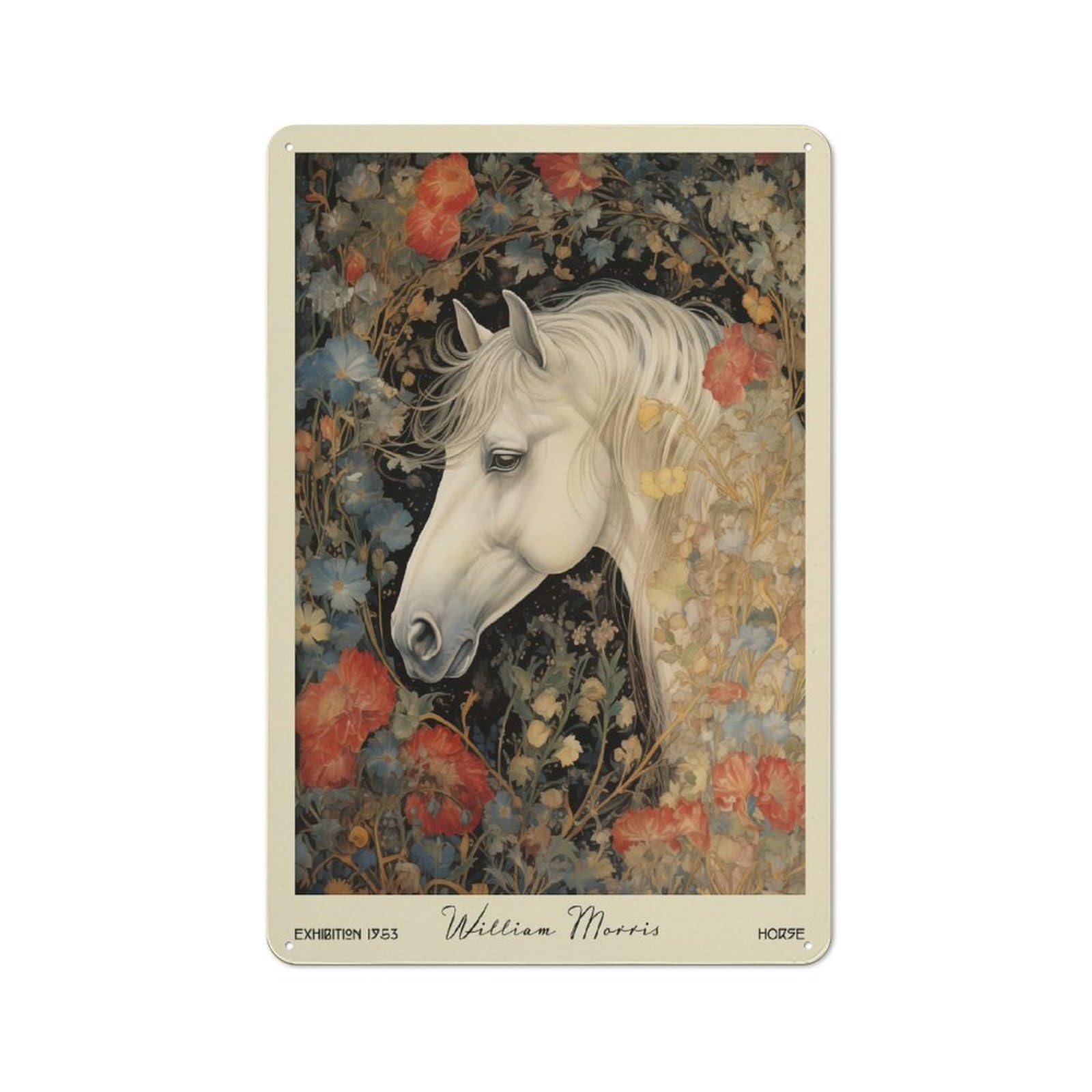 Junmoney Style-6 Vintage Tin Sign 30X20cm With Horse William Morris Flowers For Guest Room Or Hallway, For Retro Home Interiors, For Garage And Workshop Walls