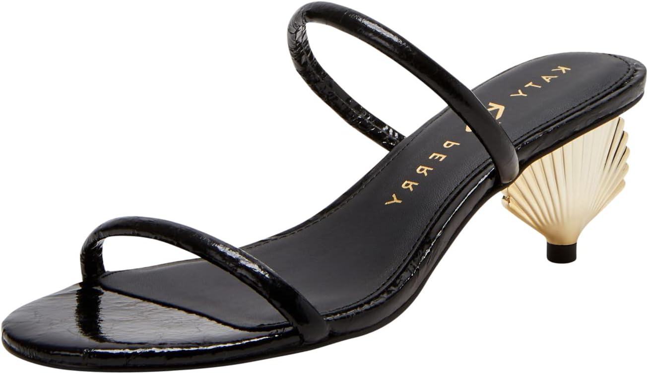 Katy Perry Women's The Scalloped Shell Heeled Sandal, Black, 8.5