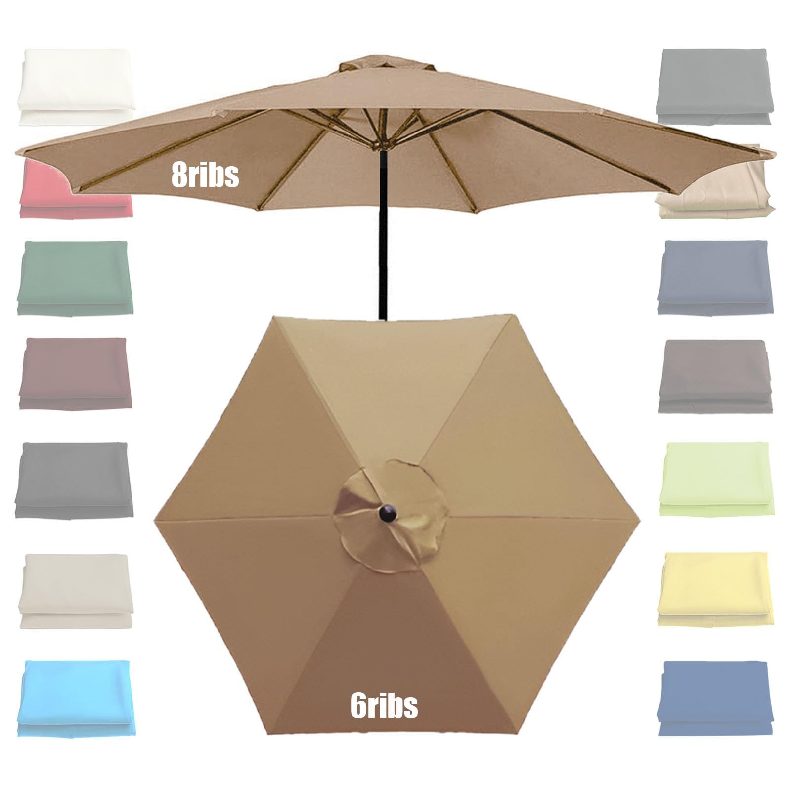 GZDXBF Sonnenschirm Ersatzbezug – Für 8-Streben-Schirme Bis 3 M, Wasserdicht & UV50+, Viele Farben, Einfach Montiert, Aus Polyester, Für Holz-/Alu-Gestelle