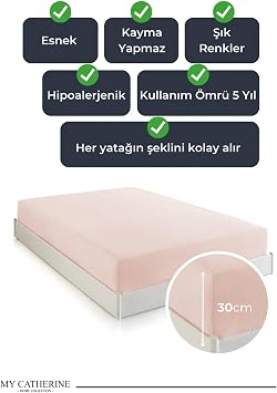 Lastikli & Hipoalerjenik Çarşaf%100 Pamuk Penye Kumaş Çift Kişilik 200x200 Somon, LUXCARSAF