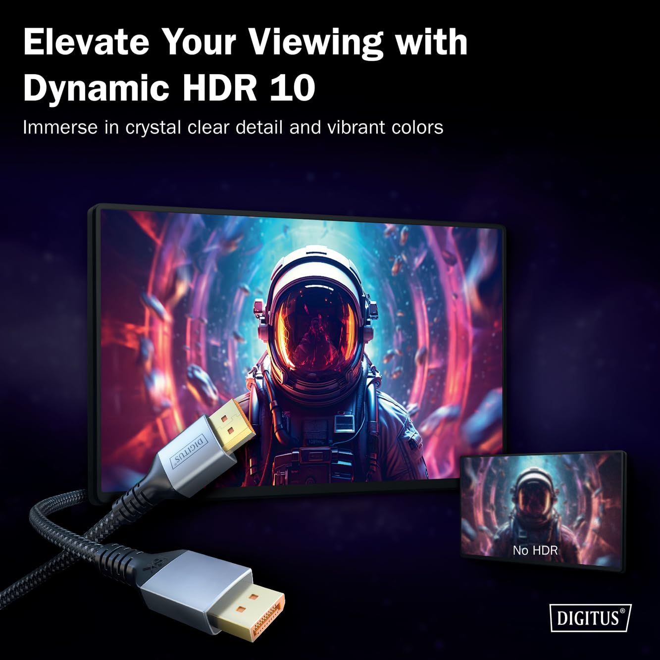 DIGITUS Displayport Cable - 1 m - Displayport 2.1-16k/60Hz - 8k/120Hz - 4k/240Hz - UHD - VESA UHBR20 - HDR, HDR10, HDCP - Compatible with Gaming Monitors and Graphics Cards - Black