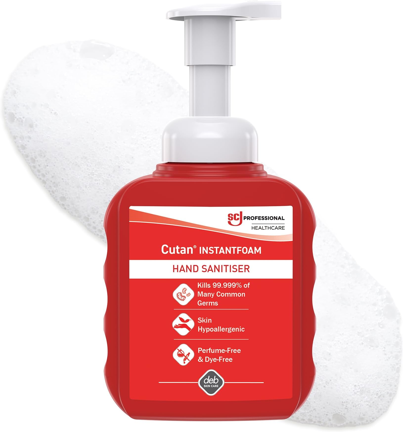 SC Johnson Professional Cutan InstantFOAM – Alcohol-Based Foam Hand Sanitiser – Full Virucidal Protection – Non-Sticky – Perfume Free – Dye Free – 400ml Bottle – For Professional Use Only