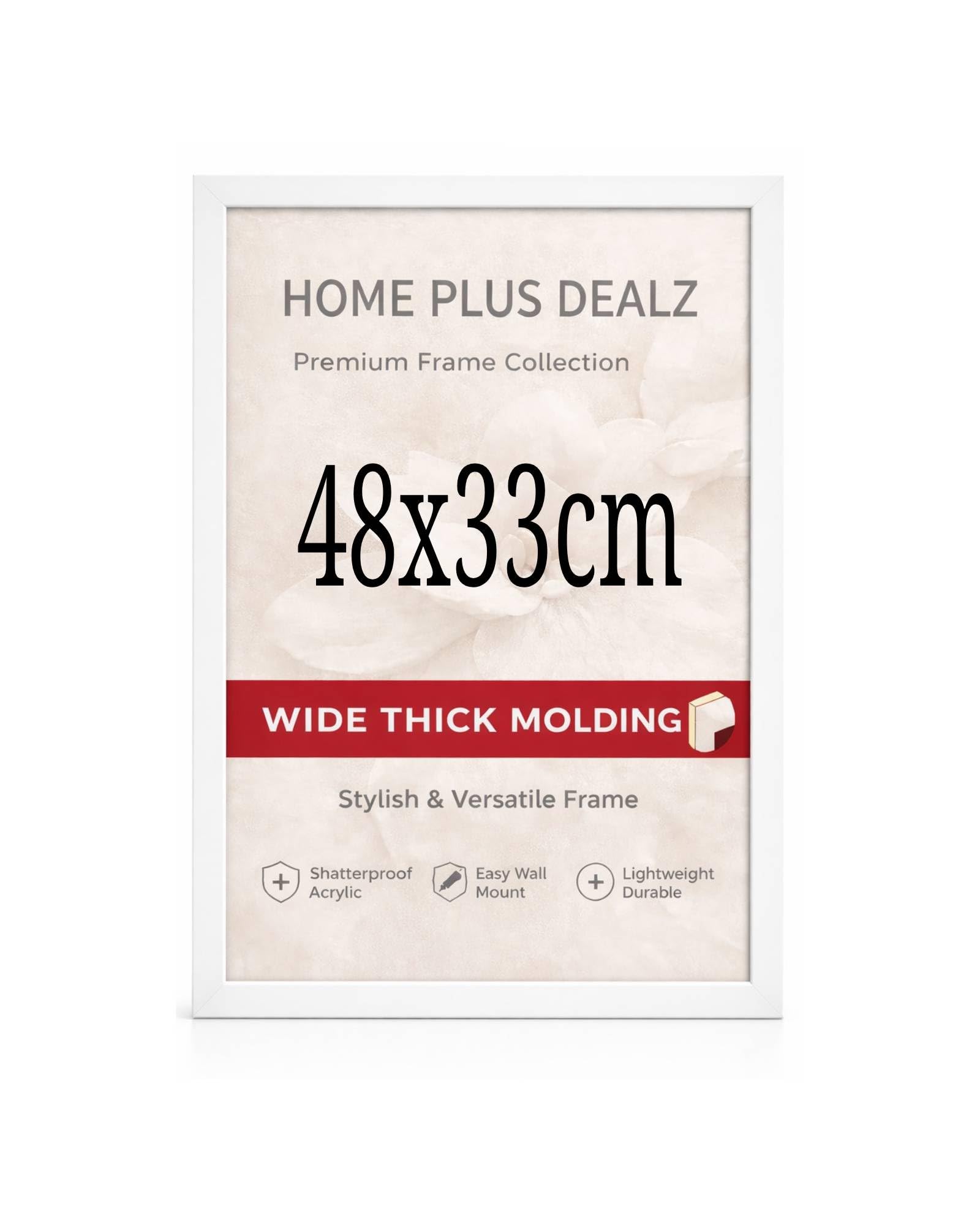 Home Plus Dealz 48x33 cm White MDF Wall Picture Frame with Protective Clear Acrylic Front – Modern Photo, Poster & Art Print Display