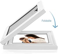 Vista 35 de Portarretratos de 5 x 7, doble bisagra horizontal de madera con marco de fotos plegable con frente de cristal real en grano de madera envejecido