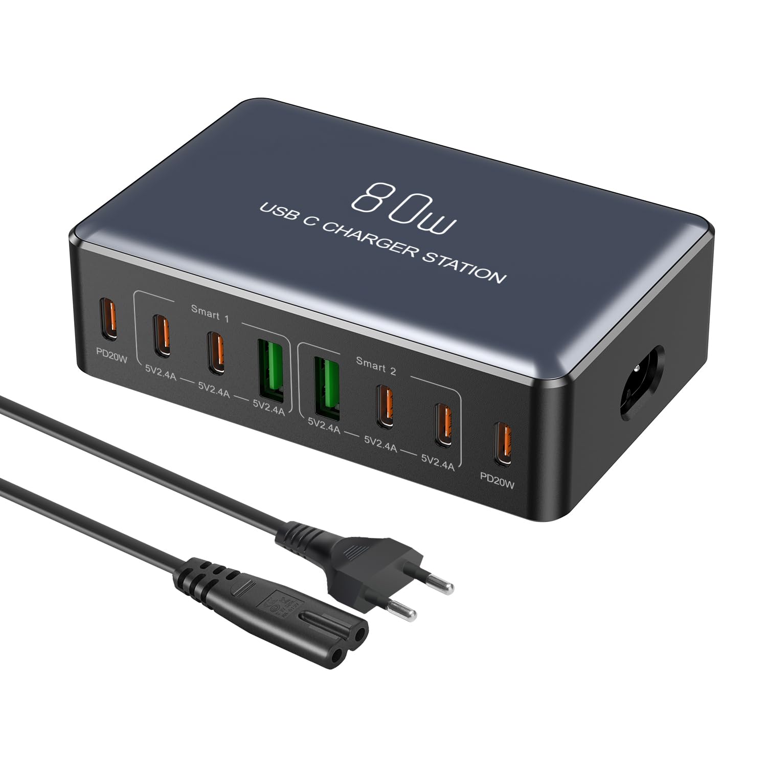 Chargeur Mural Rapide 38W 8-en-1 Multi USB - Prise UK - Avec Câble - Jaune