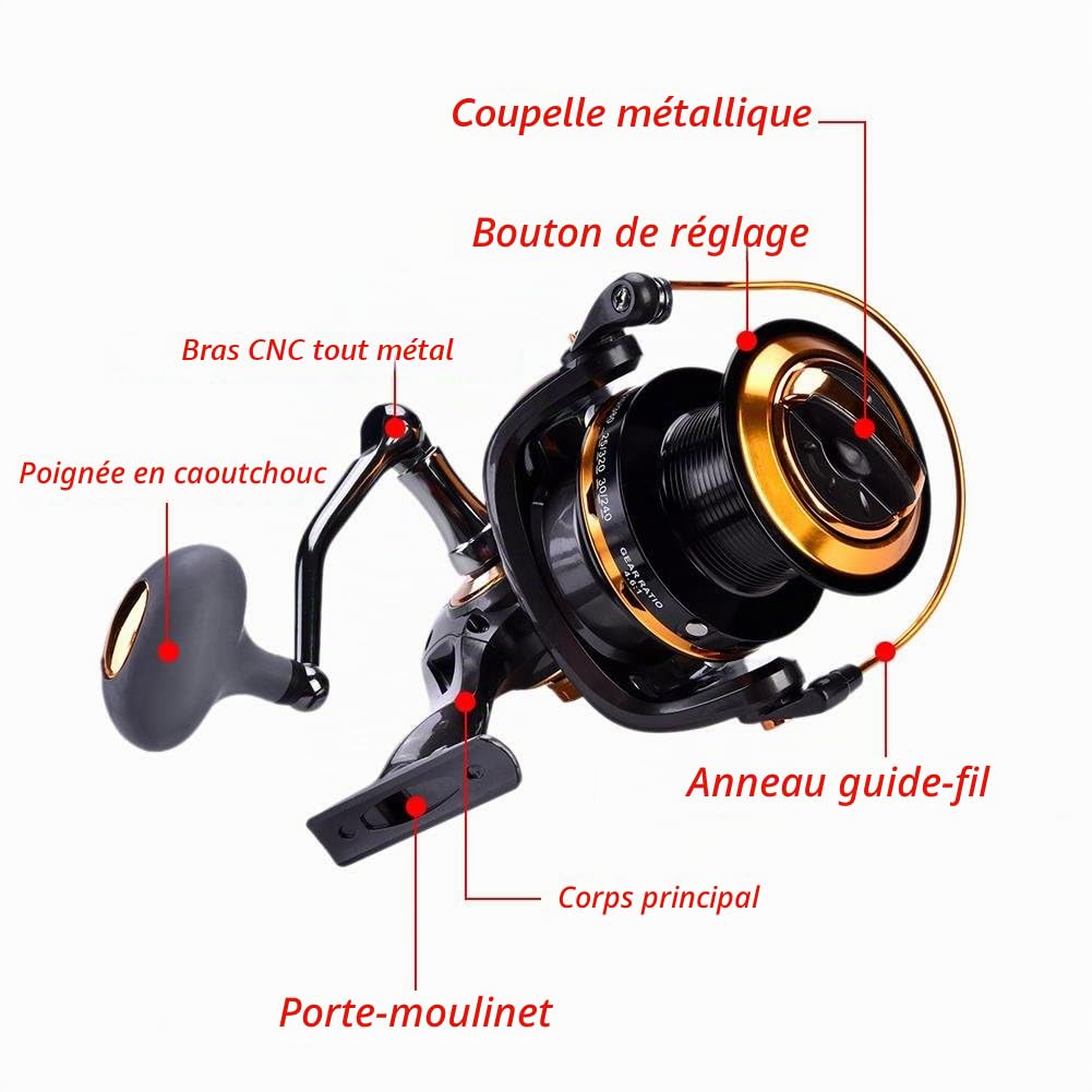 Moulinet de pêche 12 + 1BB haute vitesse métallique pour pêche en eau salée et en eau douce