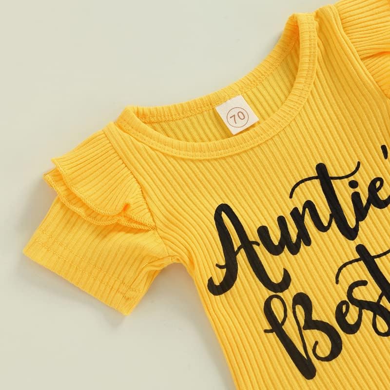 Newborn Baby Girl Auntie Outfits Auntie's Bestie Short Sleeve Ribbed Romper Floral Shorts Clothes with Headband - Image 4