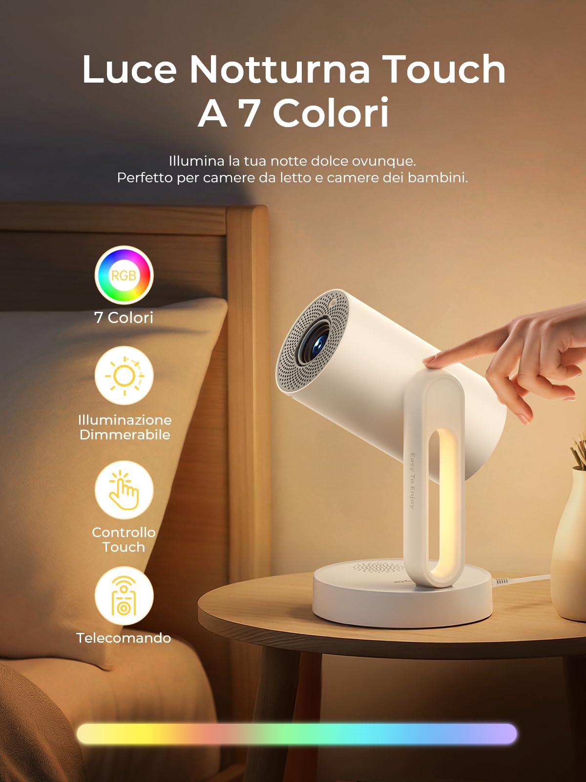 ETOE Mini Proiettore con Google TV e Netflix, Videoproiettore con Luce Stellata e Luce Notturna, 1080P Nativo, Autofocus, Controllo Vocale, Rotazione 140°/Design Sigillato, Per Camera da Letto