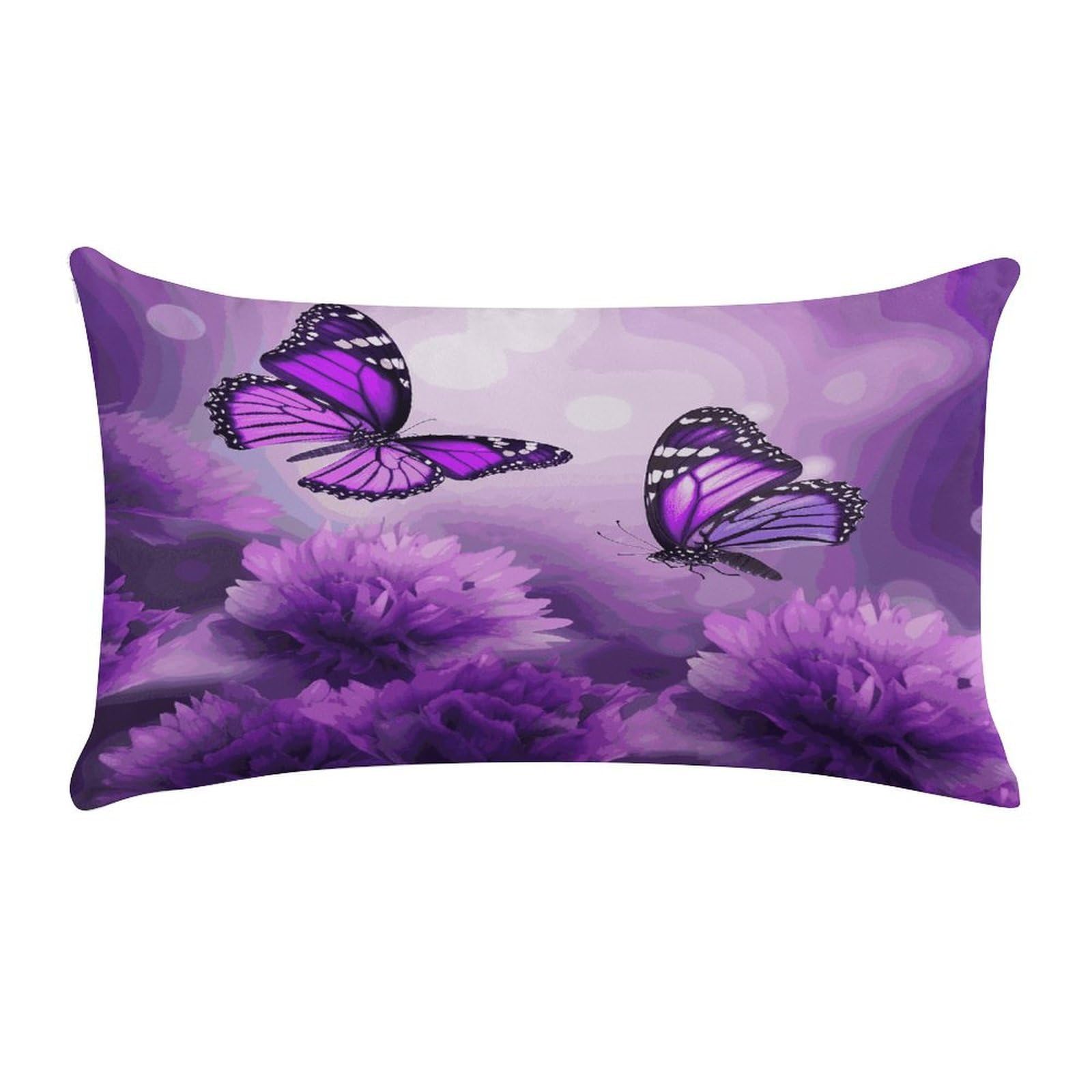 Purple Flower Butterflies Pillow Case Decorative Rectangle Throw Pillow Cover Soft Plush Pillowcase Cozy Cushion Case Modern Pillow Sham Cushion Cover for Bedroom Sofa Couch 20 X 12 Inch