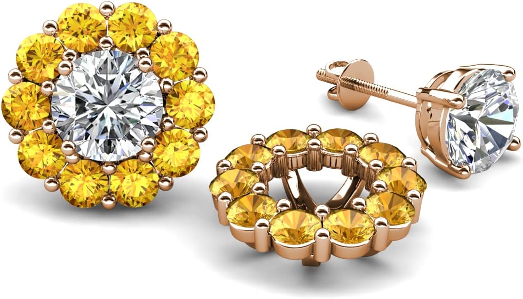 Round Citrine 1.60 ctw Halo Jacket for Stud Earrings in 14K Gold