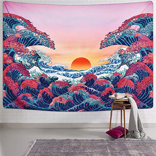 Sevenstars Ocean Wave Tapestry Sunset Tapestry 3D Great Wave Tapestry Japanese Tapestry