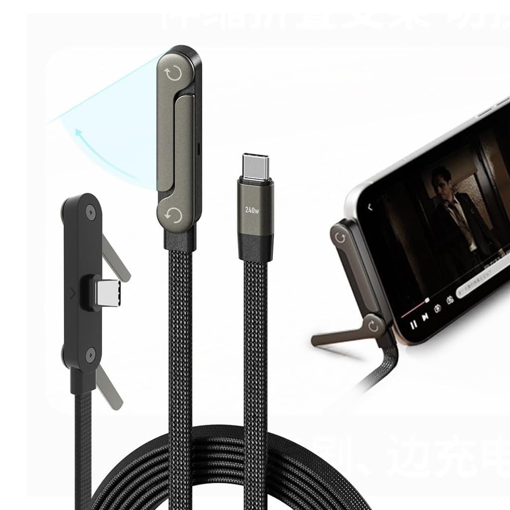 Original 240W Dual Type C Fast Charging Cable with Stand, 1.5 Meter Nylon C Type Charger Cable with 480MBPS Data Transfer For iPhone 17/16/15, Samsung S27/26/25/24/23//22 & All Other TypeC smartphones-picture-45