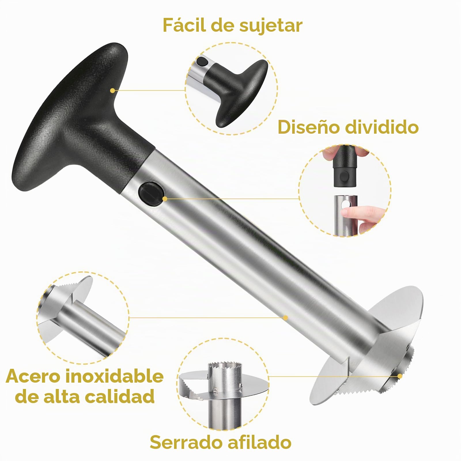 Newness Cortador de Piña de Acero Inoxidable,pelador de piña, Herramienta para el hogar y la Cocina con Cuchilla Afilada para Anillos de Frutas dicadas, [Mejorada, Reforzada, Gruesa]