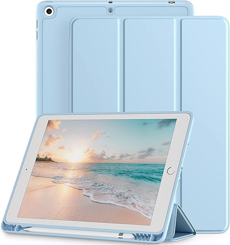 Miniatura 52 de Mastten Funda compatible con iPad de 9ª/8ª/7ª generación, para iPad de 10.2 pulgadas con soporte para lápiz, cubierta trasera de TPU Smart Stand